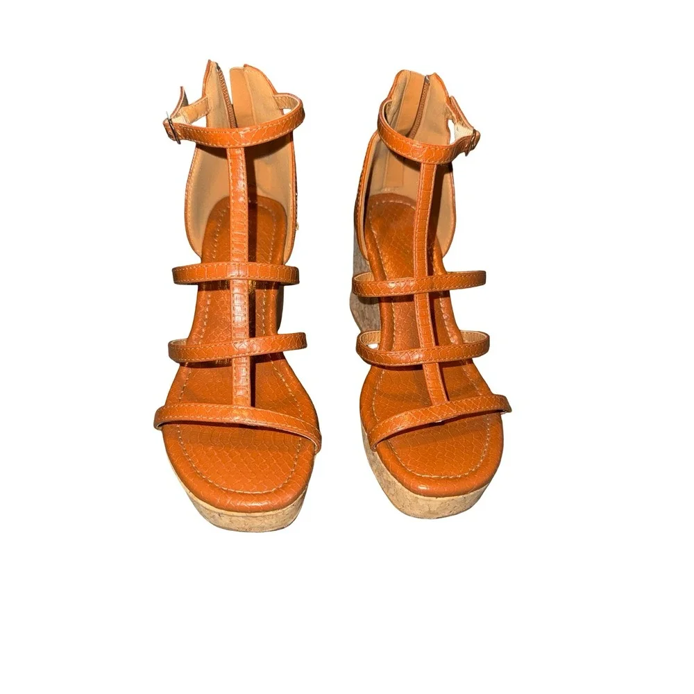 Like new SuperCush Ava Python Cork‎ Wedge in brown sz 6